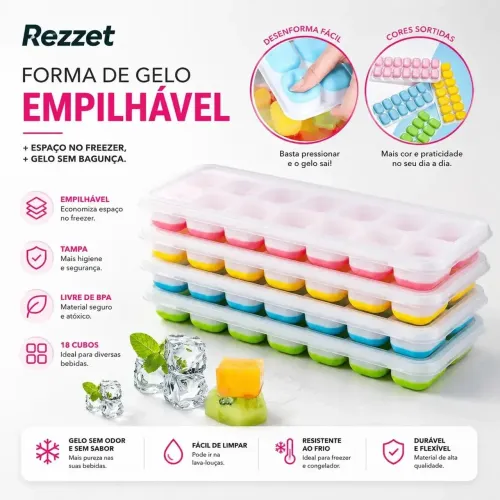 Fomas de gelo em silicone fundo flexível.kit com 4 formasl