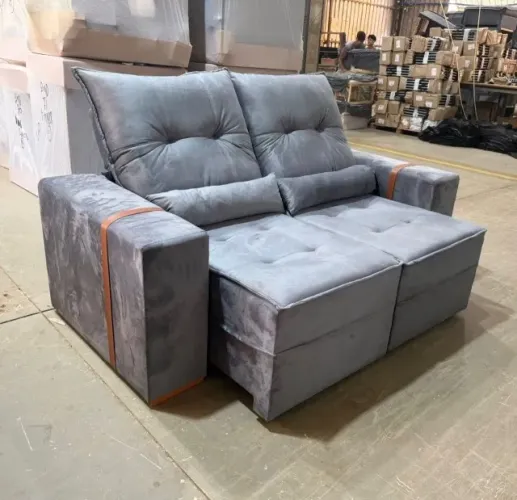 Sofá Retrátil Reclinável Montese 1,80m Veludo Grafite