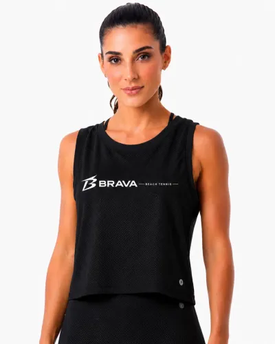 Cropped Regata BRAVA Beach Tennis Dry Fit Feminino Preto