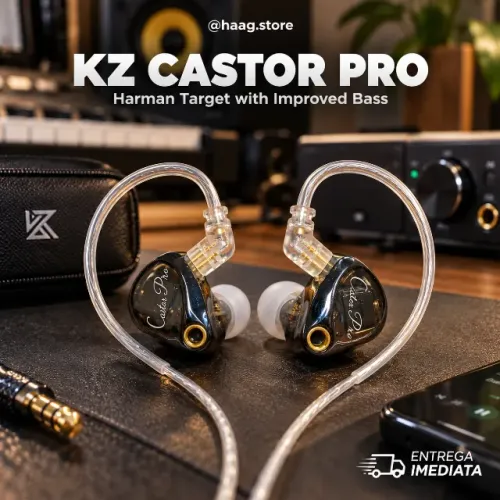 KZ Castor Pro Bass IEM Hi-Fi 2x Drivers 10mm Harman Tuning 4 Chaves Som Profissional