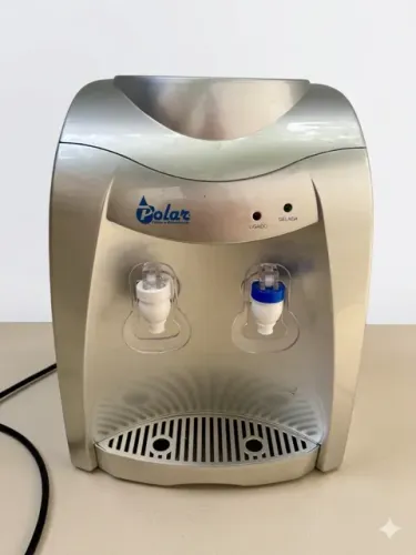 Bebedouro de Mesa Polar Prateado - Água Gelada e Natural - 220V (necessário galão)