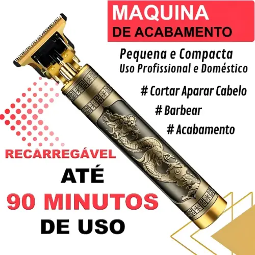 Maquina Cortar Cabelo Máquina Acabamento Recarregável Sem Fio Dragão Dourado