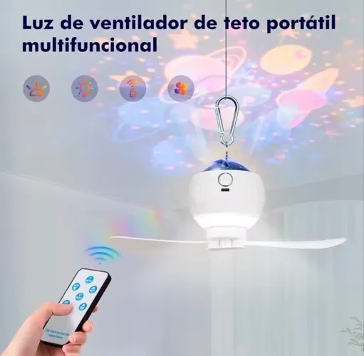 Ventilador De Teto Portátil Sem Fio Com Projetor Estrelado - Controle remoto