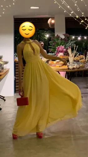 Vestido longo amarelo casamento Festa Formatura