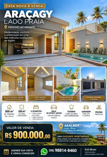 CASA NOVA À VENDA NO ARAÇAGY LADO PRAIA Modernidade