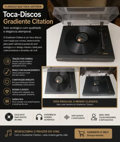 Toca-Discos Gradiente Citation Original 12V Funcionando | Vintage<br>