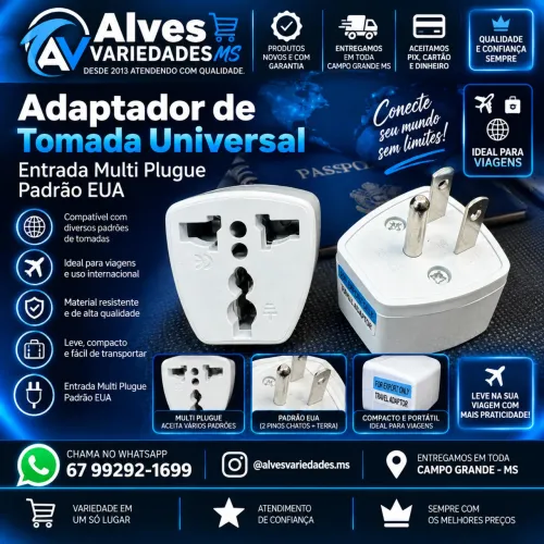 Adaptador de Tomada Universal Entrada Multi Plugue Padrão EUA