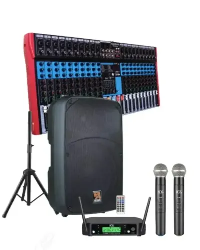 KIT IGREJA Caixas Ativas 15 Staner Sr315a + Mesa 202 300wrms C/ Tripé + Microfone Sem Fio