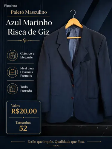 Paletó Masculino Azul Marinho Risca de Giz