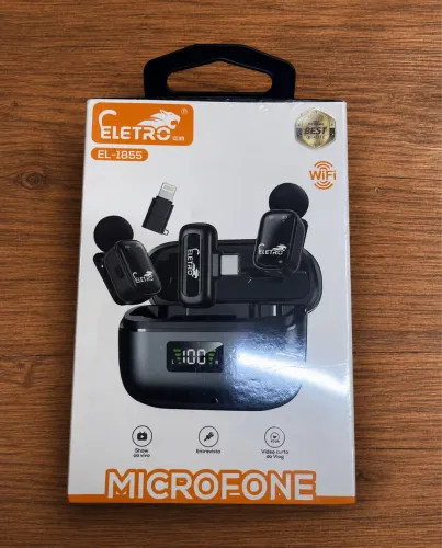 Microfone Sem Fio Duplo Lapela EletroMex EL-1855 Tipo C e Lightning Novo