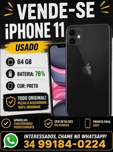 iPhone 11 64 GB preto usado por apenas 800