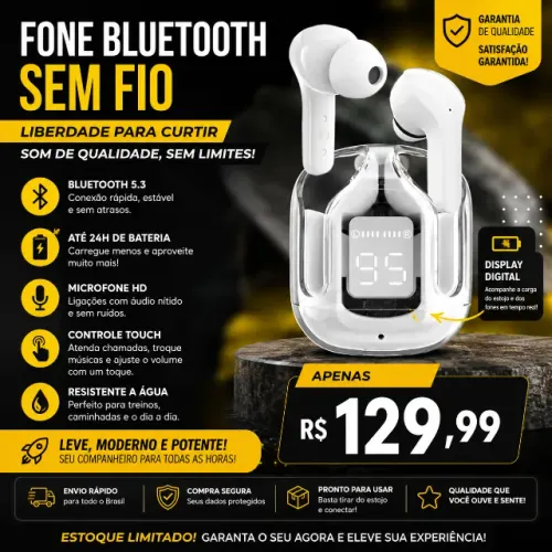 Fone de Ouvido AirWave Sem Fio- PAGAR NA ENTREGA