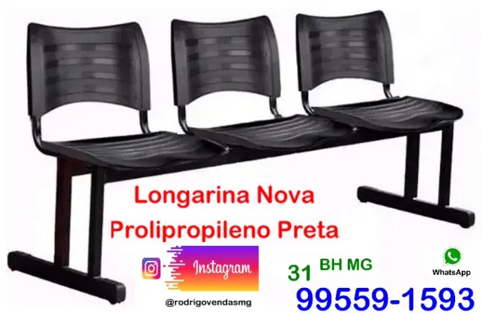 Longarina em Polipropileno 03 lugares cadeira consultorio moveis escritório sala indsutria
