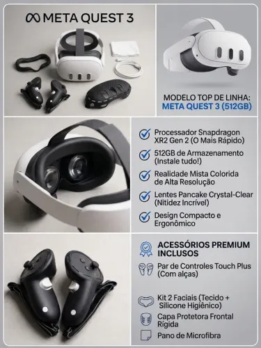 Meta quest 3 512gb 4k com acessórios incluso