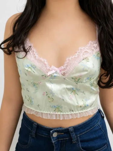 Top Cropped Verde Floral fofo