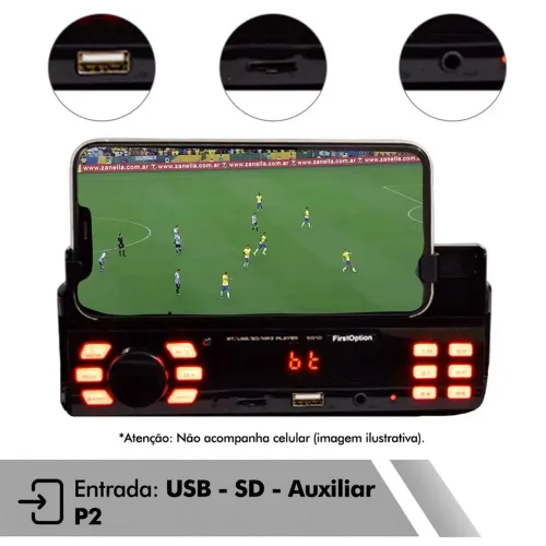 MP3 PLAYER 5010 BLUETOOTH USB SD COM SUPORTE CELULAR FIRST OPTION