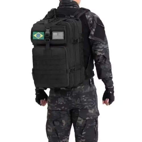 Mochila Tática 50L Reforçada Com Bandeira