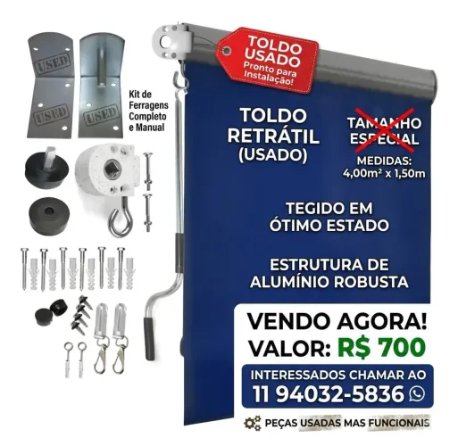Toldo retratil usado 4,50x1,50mt