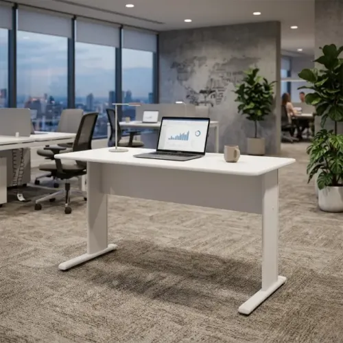 Mesa Para Escritório Ampla E Resistente Com Estrutura Reforçada Cinza 43098