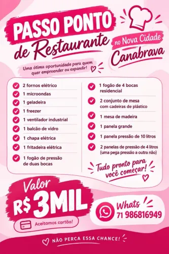 Passo ponto de restaurante no bairro de Canabrava