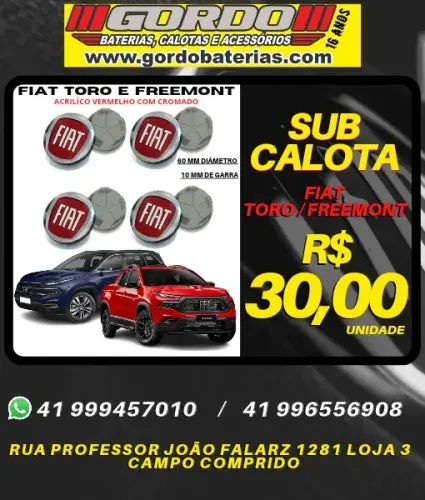 Calota centro de roda Fiat Toro e Freemont. Logo fiat vermelho. R$30,00 a unidade