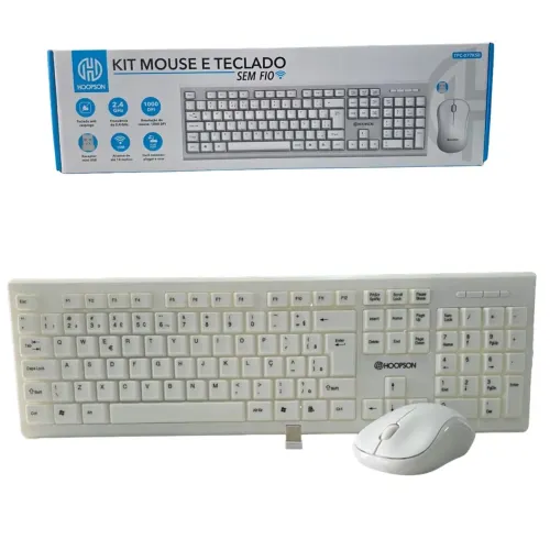 Kit Teclado e Mouse Sem Fio Slim Branco - Hoopson 