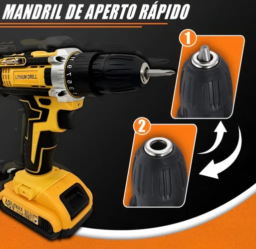 Parafusadeira Furadeira 48V 2 Baterias Com Maleta e Acessórios Completo- ABiaoshop