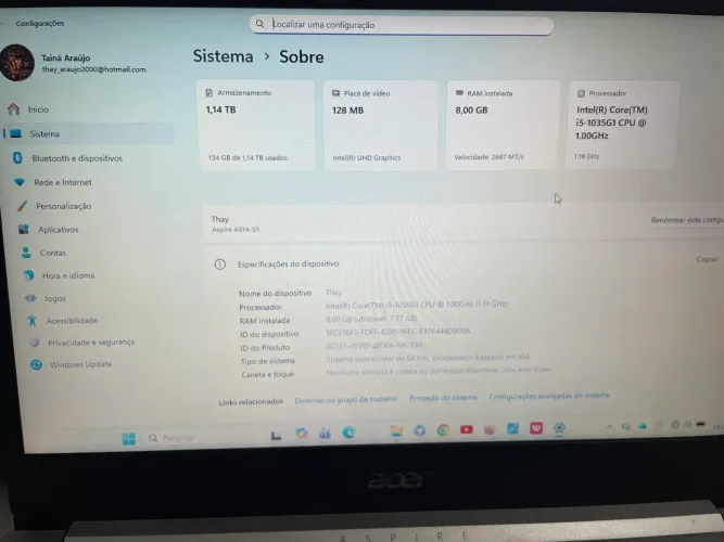 Notebook acer aspire 5
