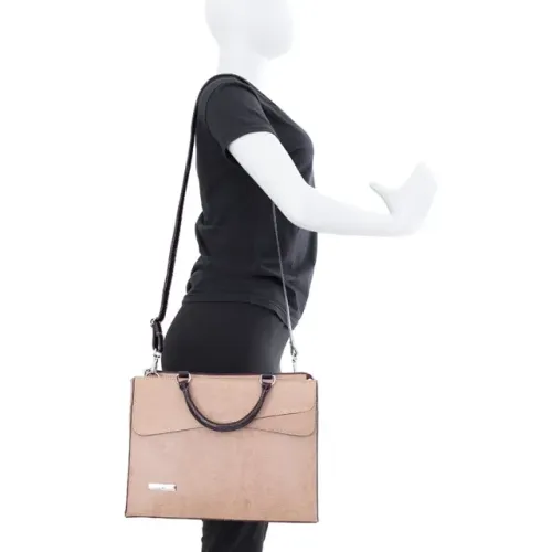 Bolsa Pasta   Feminina Em Couro Legítimo Anandra Cor Bege e café