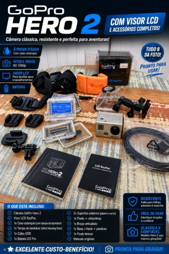 GoPro Hero 2 + LCD Traseiro + Acessórios