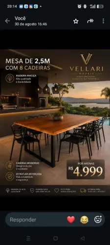 Mesa de Madeira Maciça 2,5m com 8 Cadeiras - Vellari Móveis