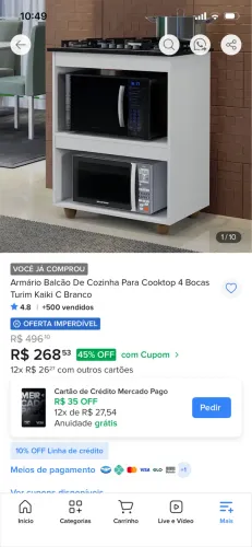 Vendo armário balcão de cozinha para cooktop 4 bocas na caixa