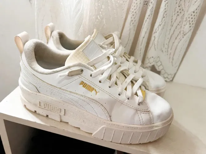 Tênis Puma Original Feminino - Modelo Mayze / Platform Branco com Dourado
