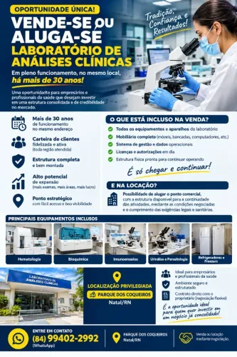 Oportunidade | Laboratório de análises cliente completo
