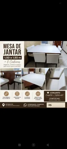 PREÇO PARA SAIR, mesa de madeira maciça 8 lugares + 8 cadeiras com tampo branco.