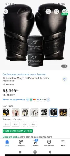 Vende-se Luva Pretorian elite preta 16oz