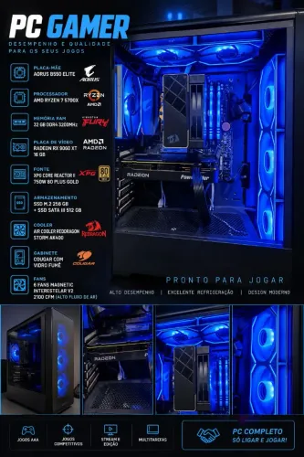 Pc Gamer alto desempenho - RX 9060 XT 16 GB- R 7 5700x , 32 gb king Fury 3200 MHz!