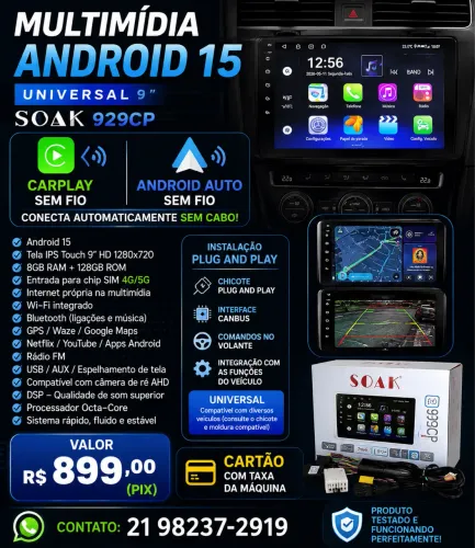 ? MULTIMÍDIA ANDROID 15 9? | CARPLAY E ANDROID AUTO SEM FIO | 8GB+128GB ?