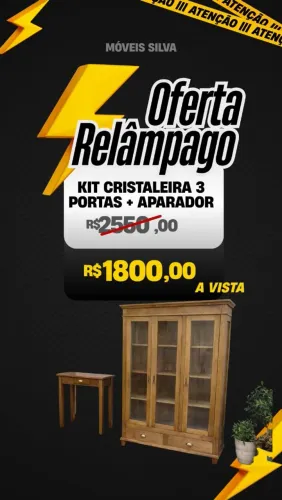 Kit cristaleira 3 portas + aparador de brinde