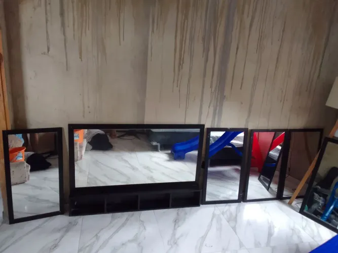 Bancada suspensa com espelho para salão e barbearia mais 5 espelhos do Rei dos quadros!