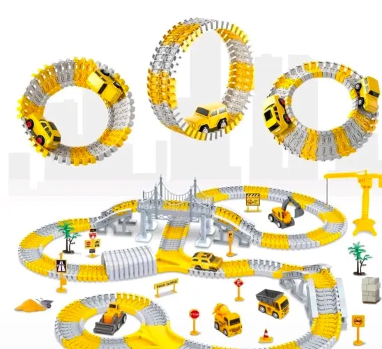 Pista de Carrinho Infantil com 98, 180 e 345<br>Peças Brinquedo Construção com Carrinho<br>