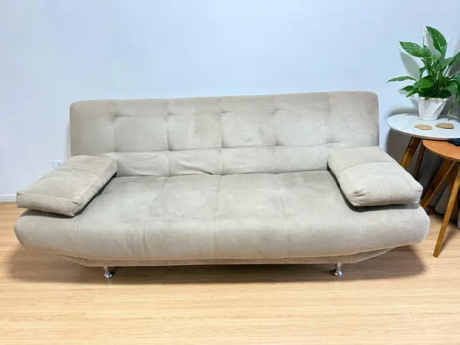 Sofá-Cama 3 Lugares Bege - Confortável e Espaçoso