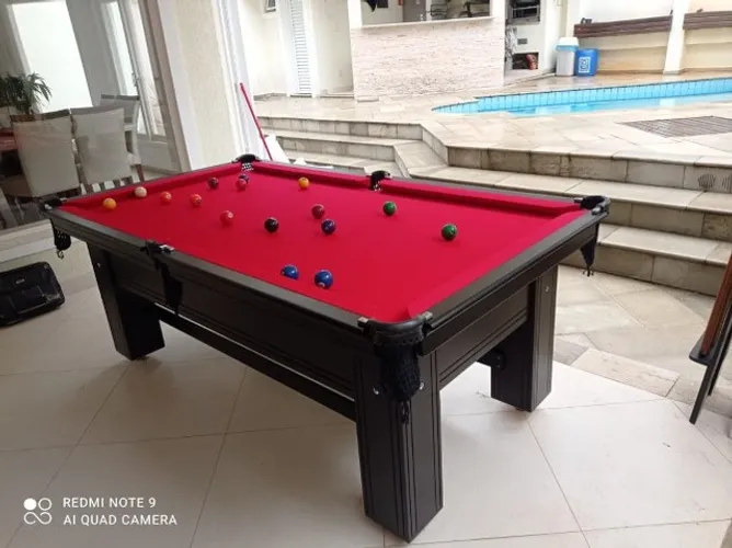 Mesa de Bilhar 2,30 x 1,30 Preta Tecido Vermelho Modelo JDS8585