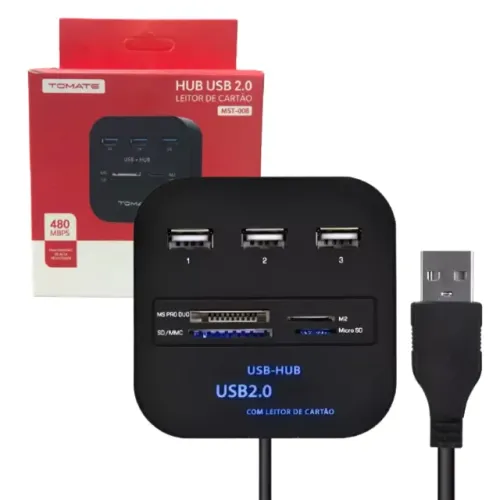 Leitor de Cartao de Memoria SD Pro Duo Mmc Msd Hub 3 Portas