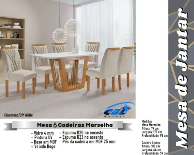 sala mesa jantar 6 cadeiras