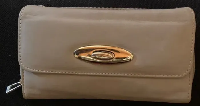 carteira couro beige/ bege arzon