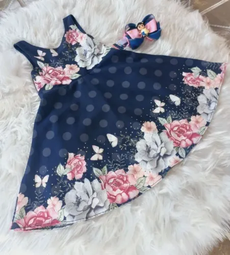 VESTIDO INFANTIL MILON FLORAL AZUL - NOVO