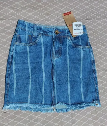 Saia Jeans Listrada Azul - Tamanho 38P