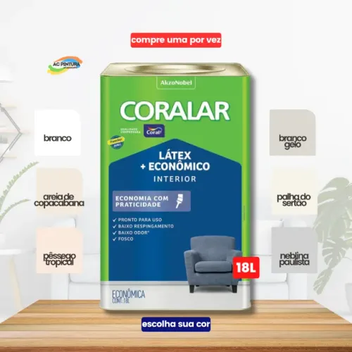 Tinta Coral Coralar + Economico 18L Látex Cores