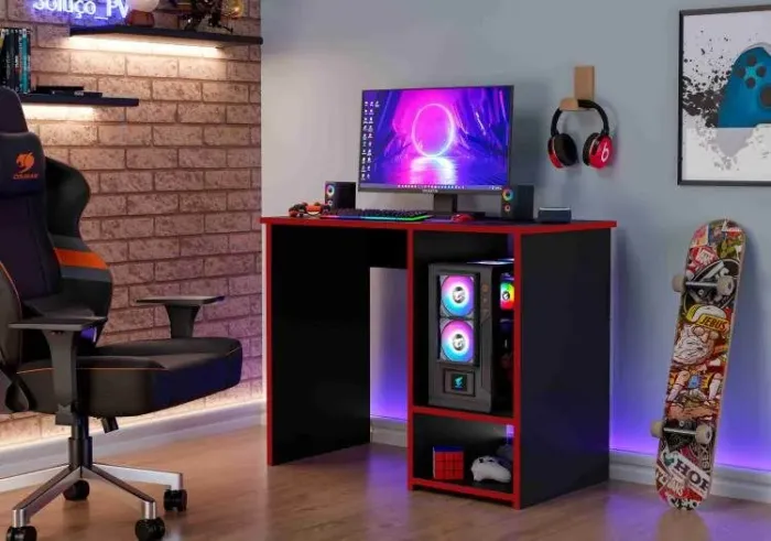 Mesa Gamer PX Preto Vermelho J A Moveis SR